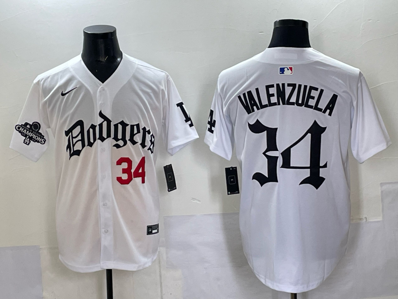 Men Los Angeles Dodgers 34 Valenzuela white Nike 2025 MLB jersey 008